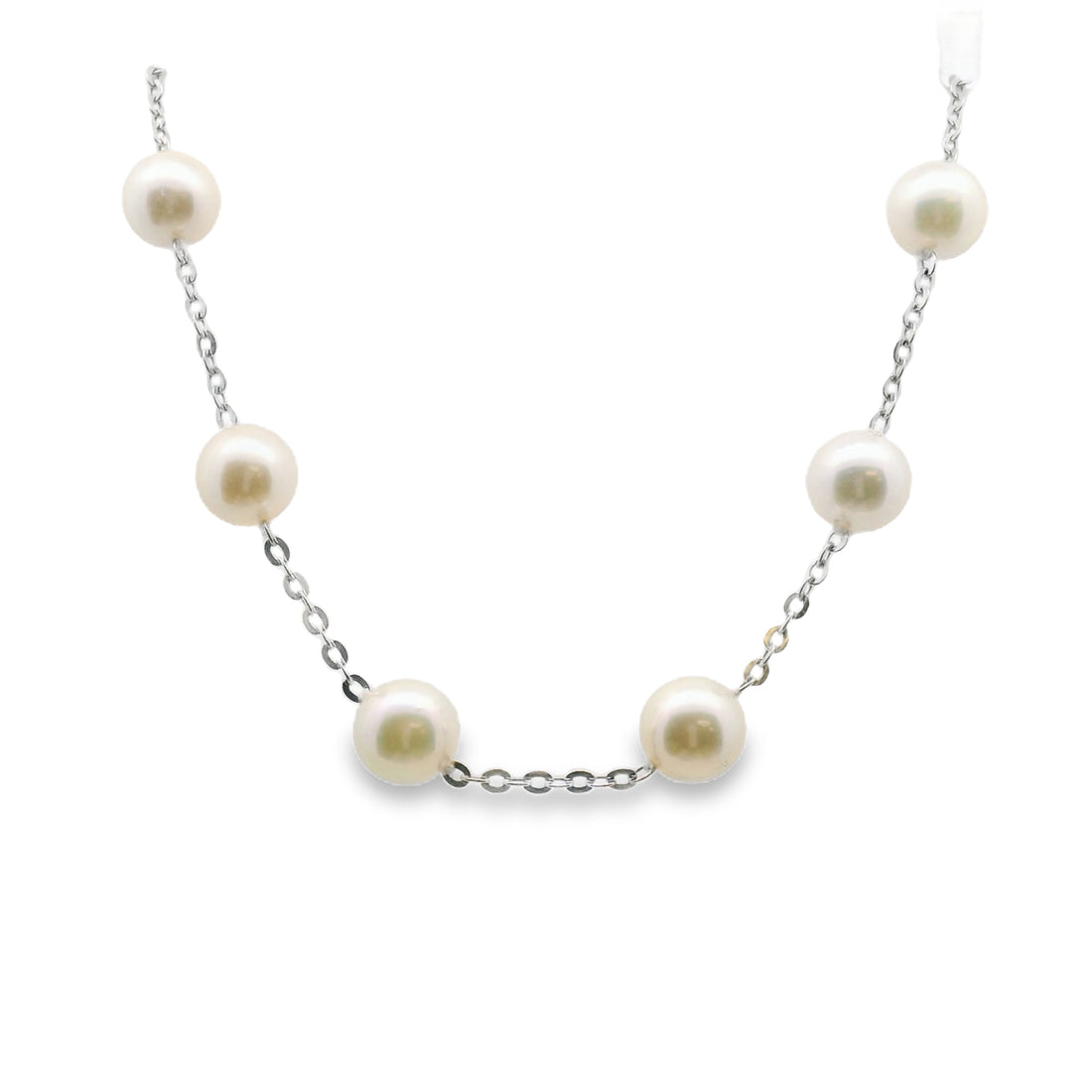 14kt White Gold 7" Tin Cup Pearl Bracelet