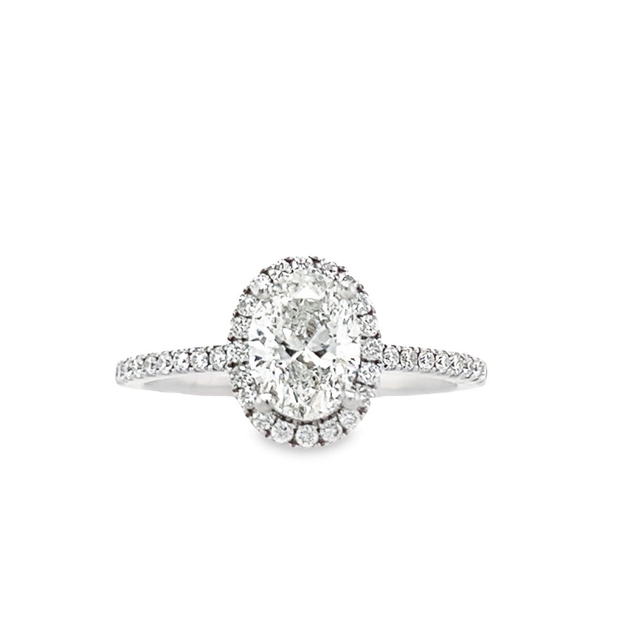 18K White Gold Natural Oval Brilliant Diamond Engagement Ring (.90ct)