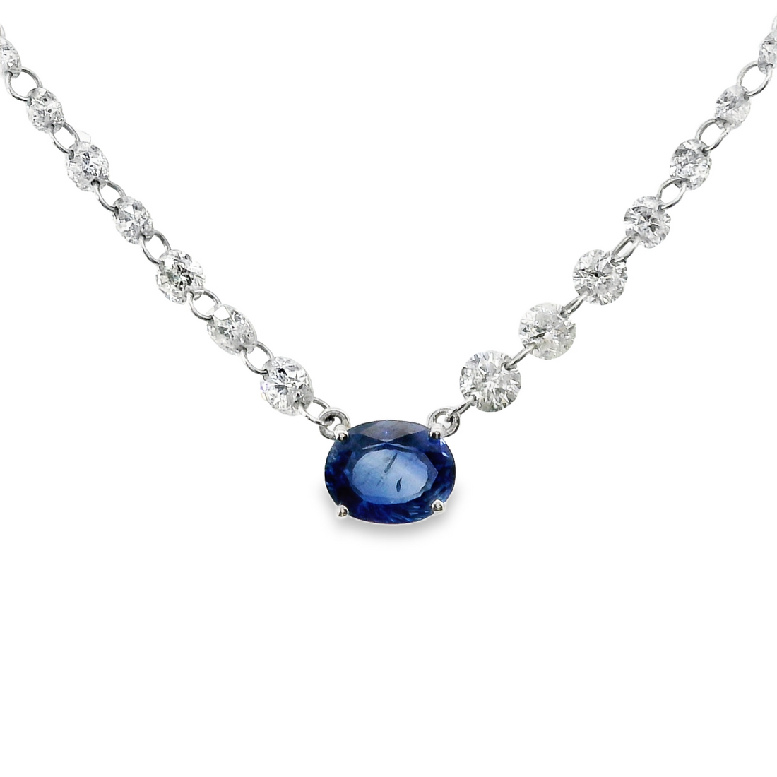 18kt White Gold Natural Oval Sapphire and Natural Round Diamonds Pendant (1.06ct)
