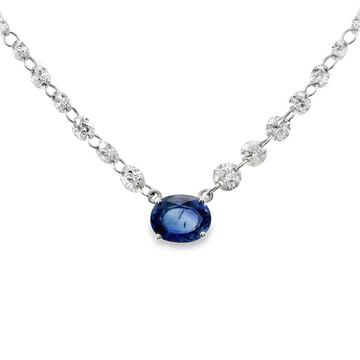 18kt White Gold Natural Oval Sapphire and Natural Round Diamonds Pendant (1.06ct)