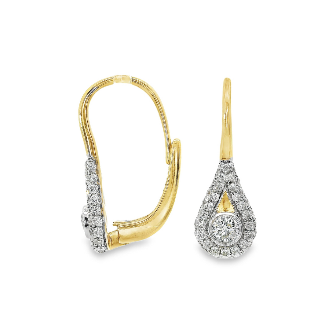 18kt Two-Tone Natural Round Diamond Lever Back Earrings (.37ct)