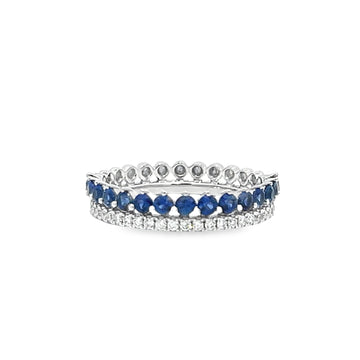 18kt White Gold Round Natural Diamonds and Round Natural Sapphires Ring (1.08ct)