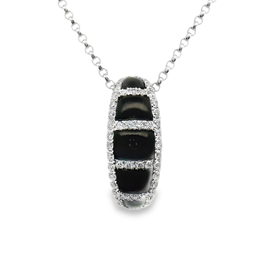 18kt Yellow Gold Natural Round Diamond (.35ct) and Natural Black Agate (.71ct) Pendant