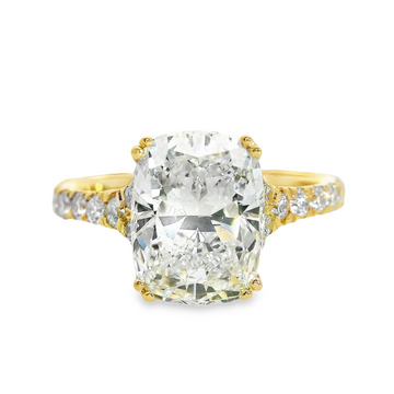 14kt Yellow Gold Lab-Grown Cushion and Round Diamonds Engagement Ring (3.54ct)