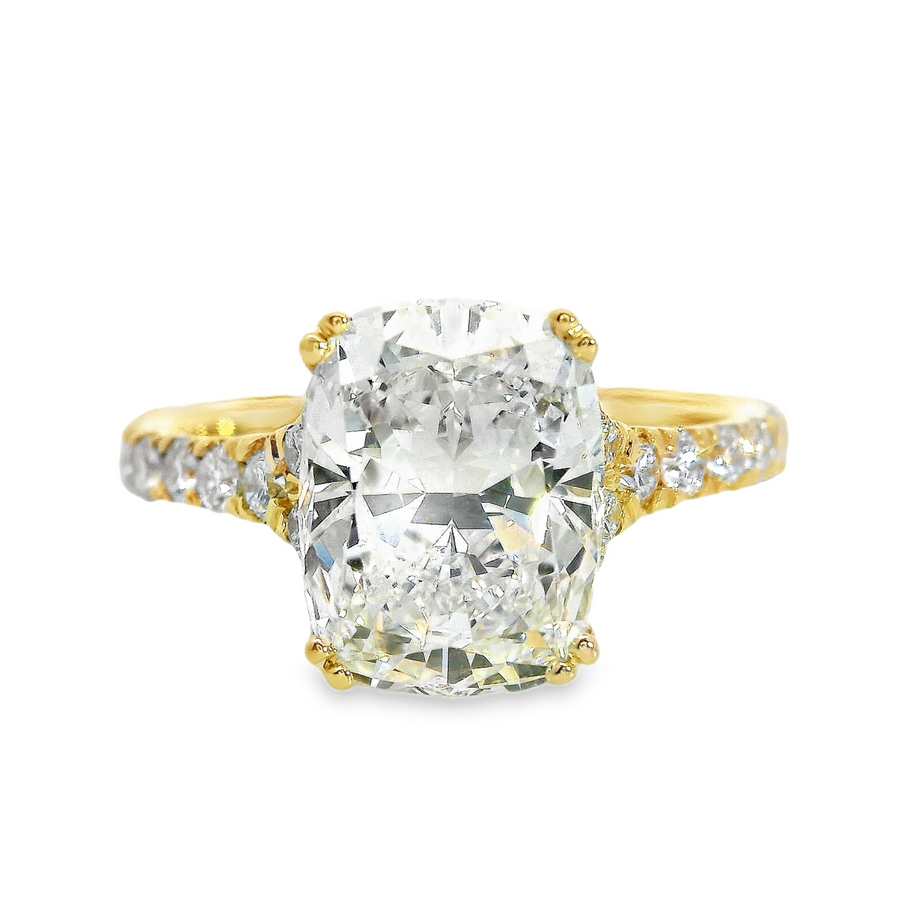 14kt Yellow Gold Lab-Grown Cushion and Round Diamonds Engagement Ring (3.54ct)