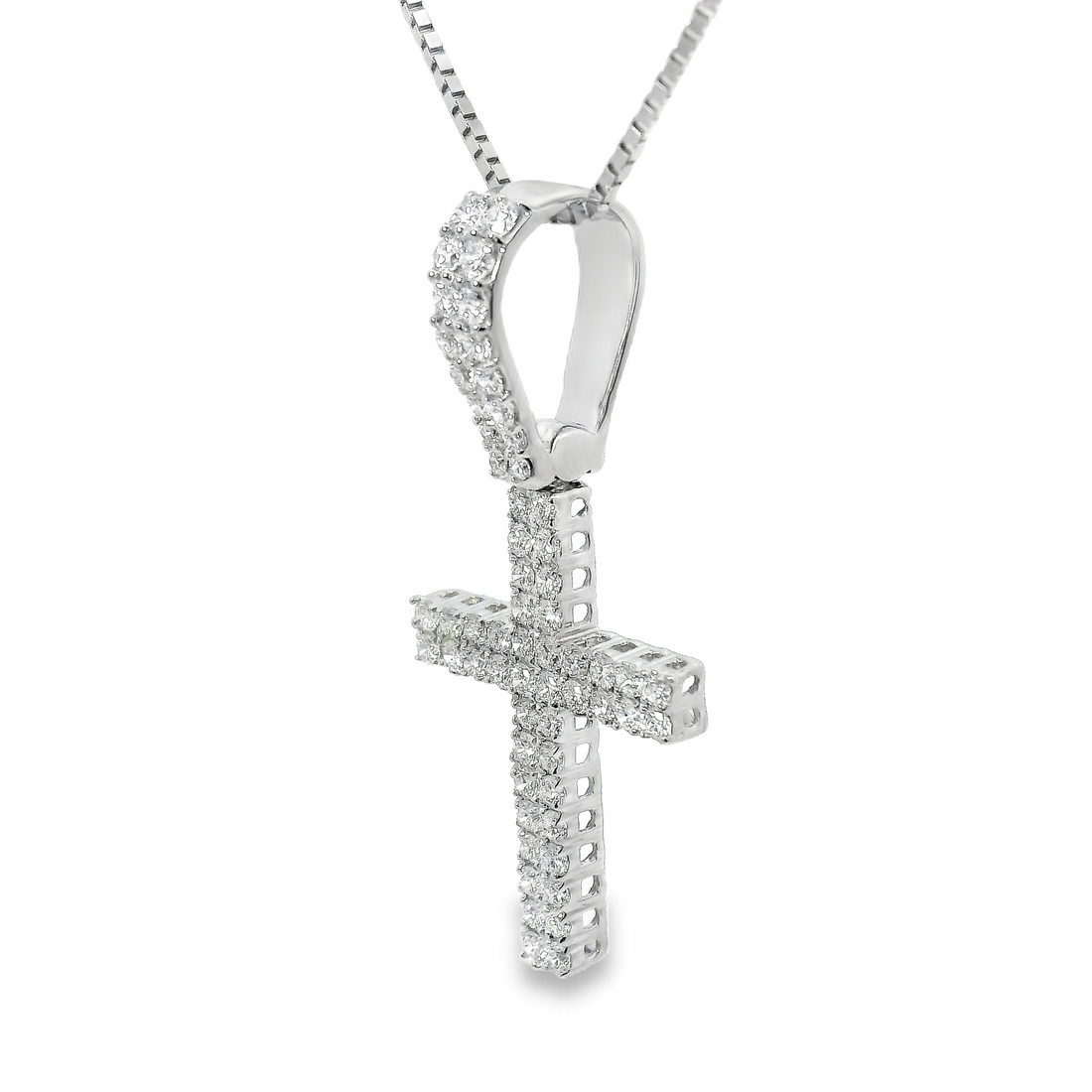 14kt White Gold Lab-Grown Round Diamond Cross Pendant (.56ct)