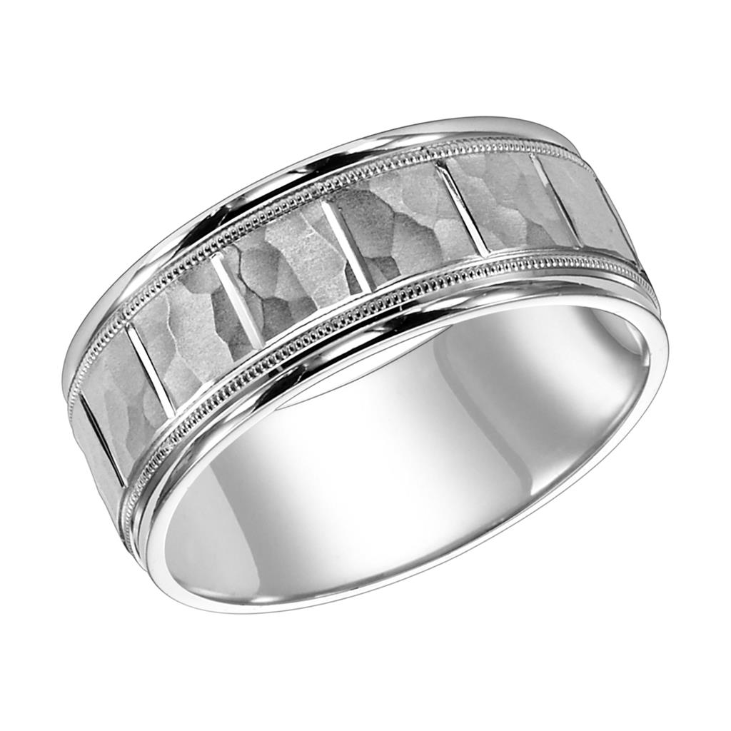 Artcarved 14kt White Gold 6.5mm Satin Hammered Finish Milgrain Edge Comfort Fit Wedding Band