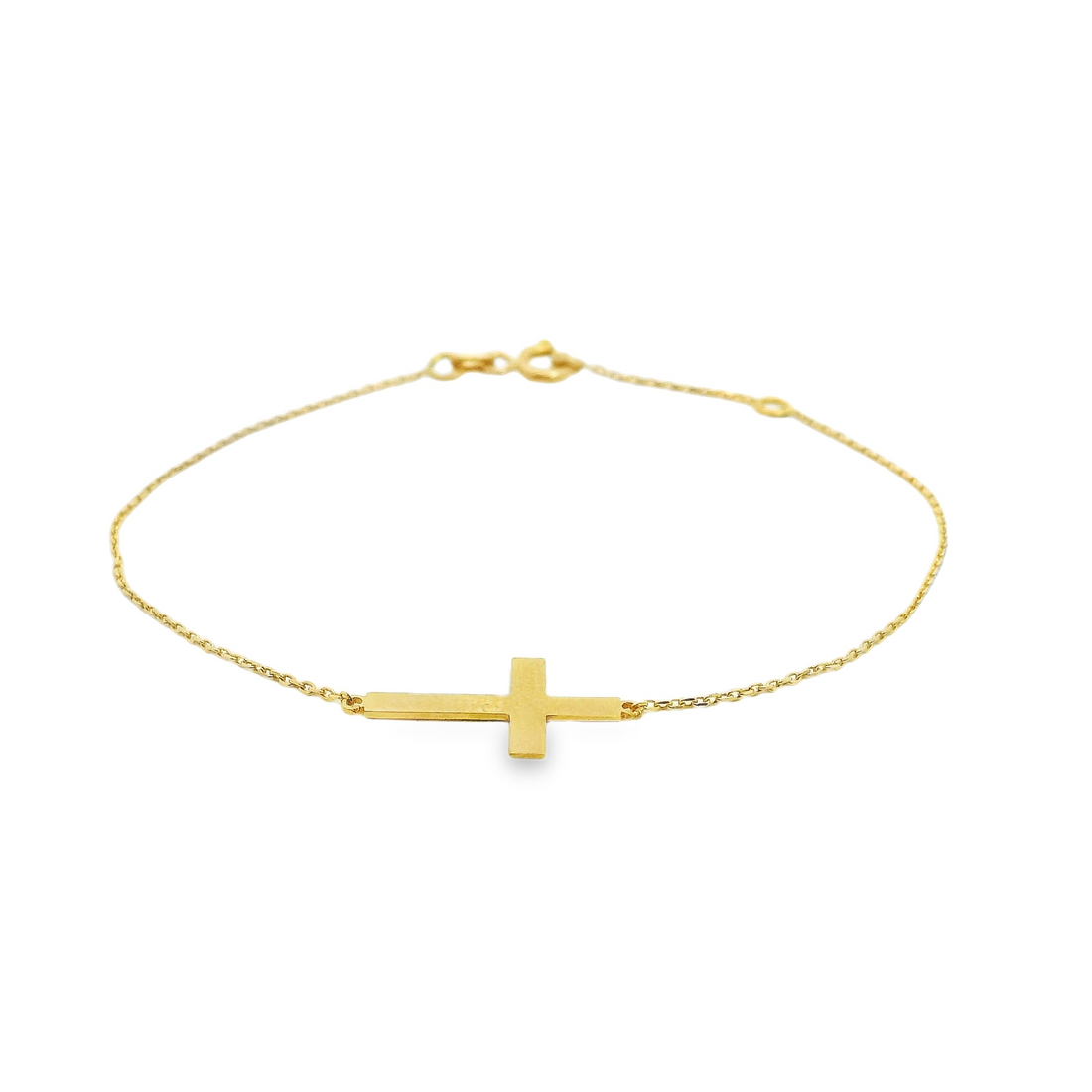 18kt Yellow Gold 7.5" Sideways Cross Cable Link Style Bracelet (1.14g)
