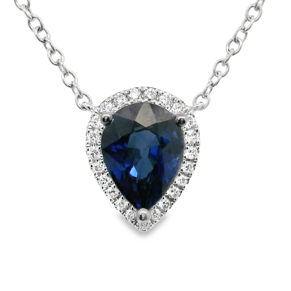 18kt White Gold Natural Pear Sapphire and Diamonds Pendant (1.90ct)