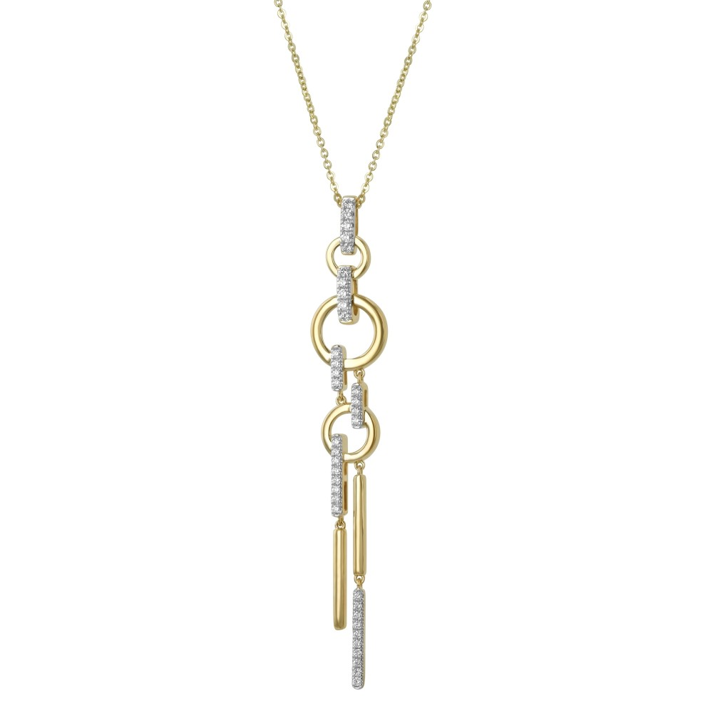 Oro Alexander 14kt Yellow Gold Natural Diamonds Circles and Sticks Drop Necklace (.36ct)