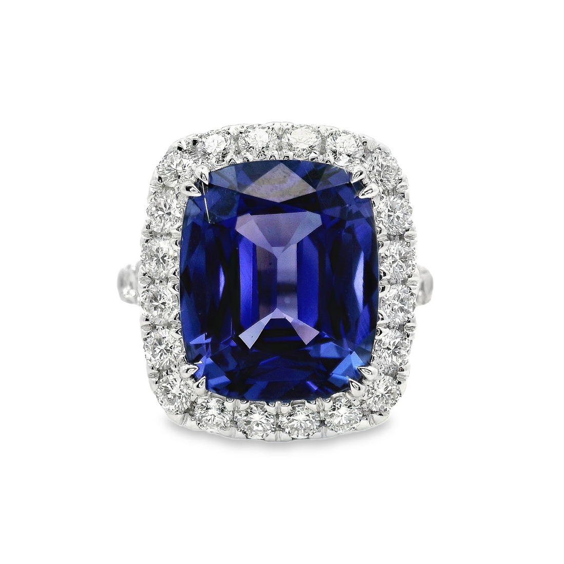 18kt White Gold Natural Cushion Tanzanite and Natural Diamond Ring (8.02ctw)