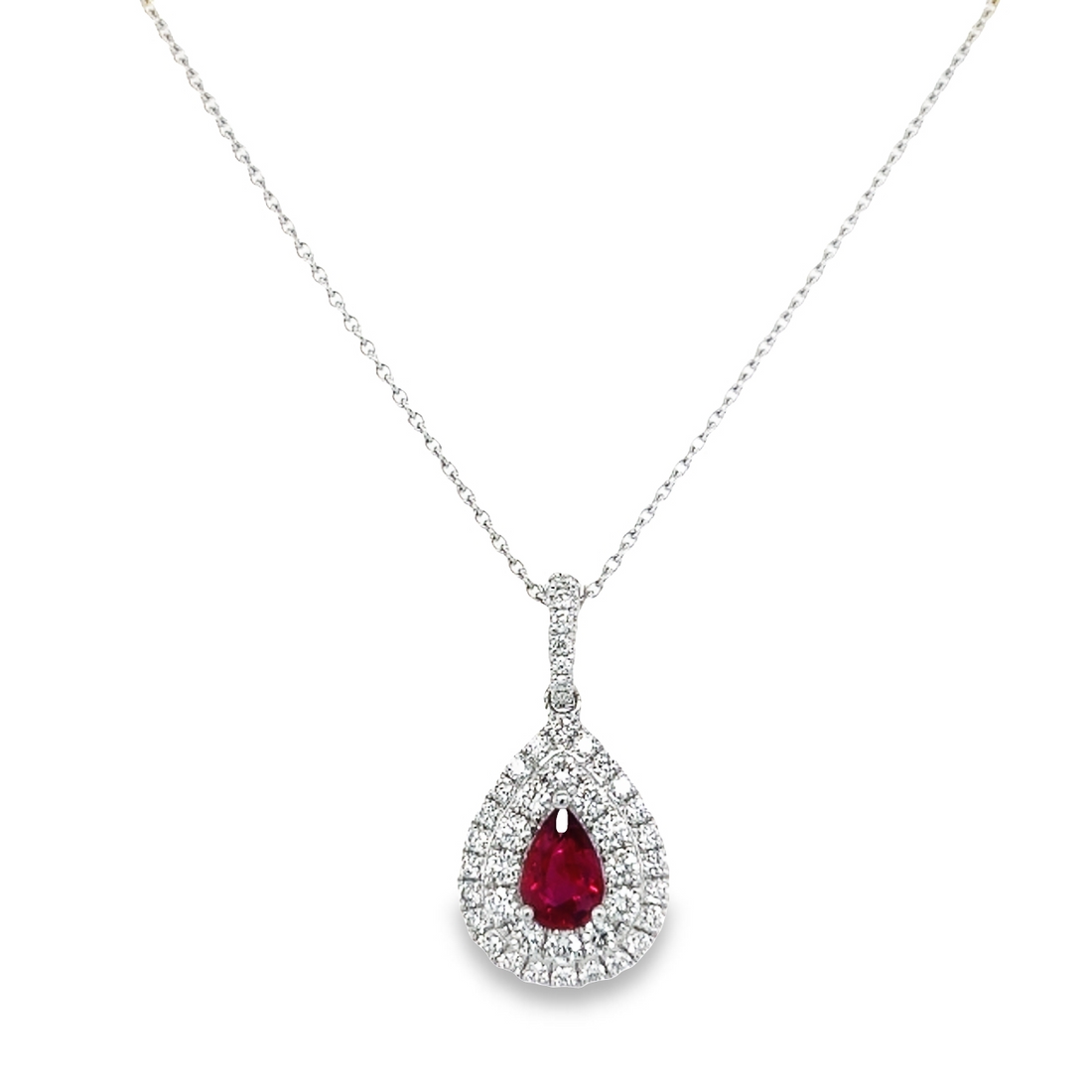 18kt White Gold Natural Ruby And Natural Diamonds Pendant (1.26ct)