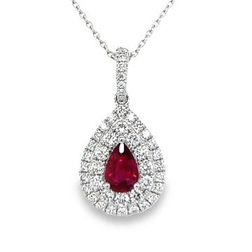 18kt White Gold Natural Ruby And Natural Diamonds Pendant (1.26ct)