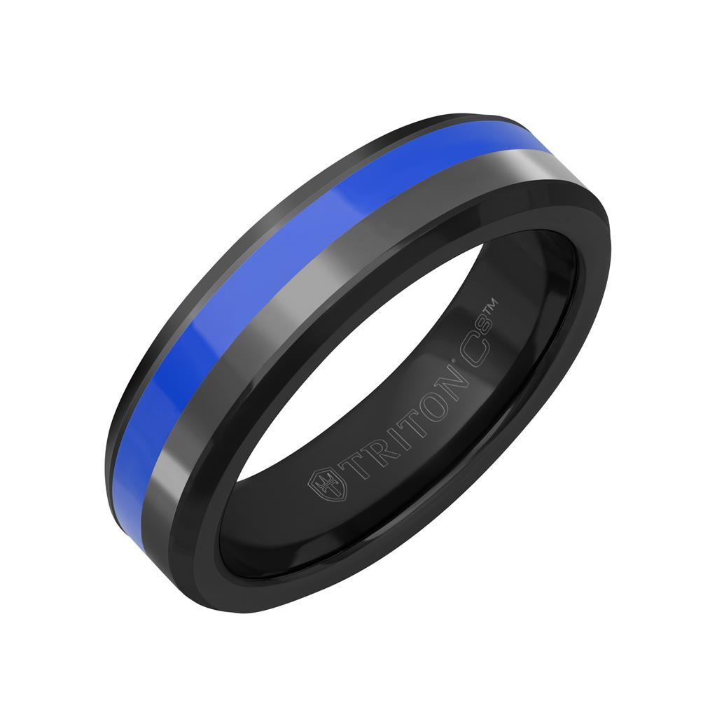 Triton Black Tungsten and Blue Ceram9 Inlay 6mm Ring