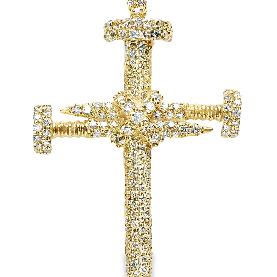 Diamond 14kt Yellow Gold Natural Round Diamond Nail Cross Pendant (1.27ct)