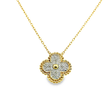 18kt Yellow Gold Natural Round Diamond Clover Pendant (.27ct)