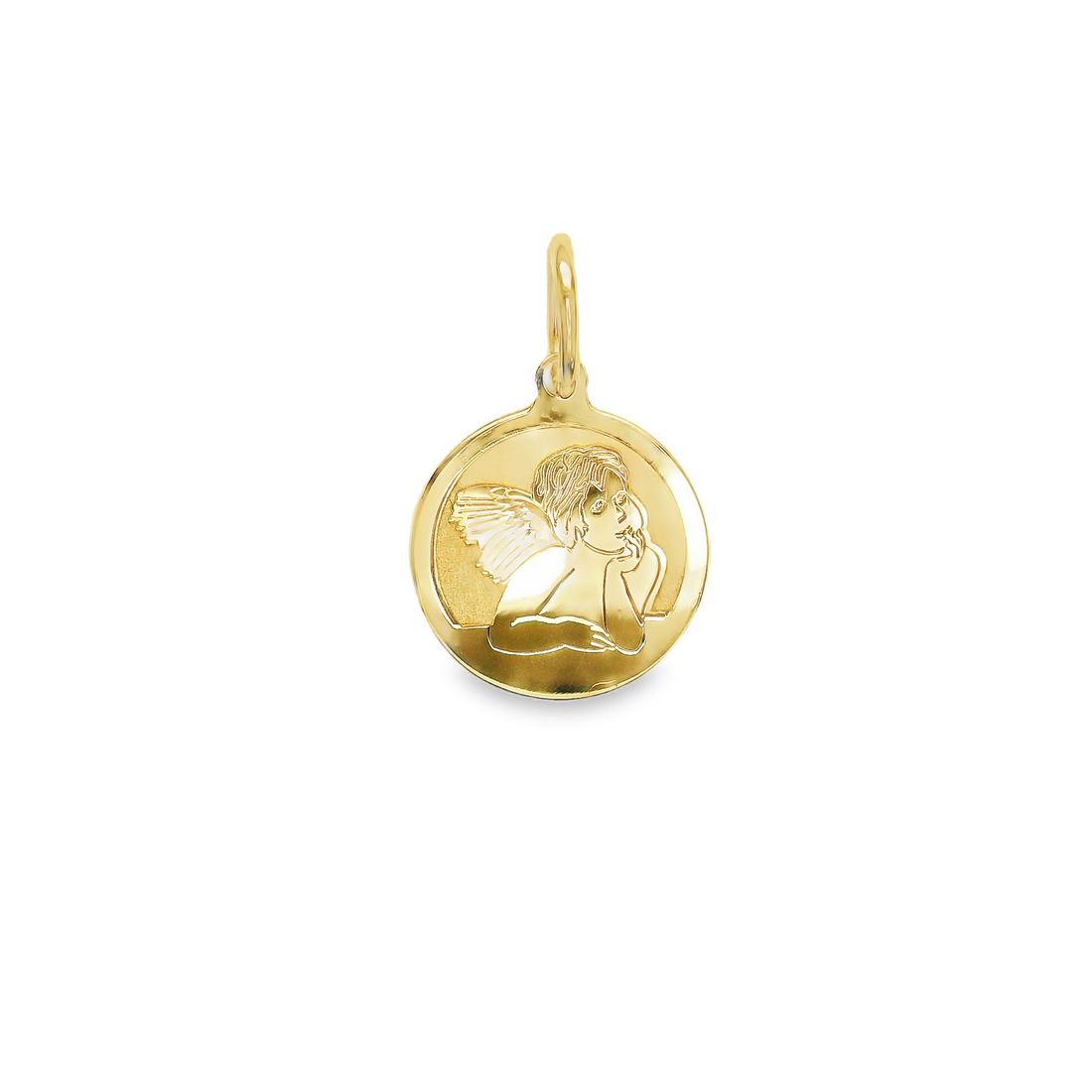 18kt Yellow Gold Italian Made Cherub Disc Charm (.99g)