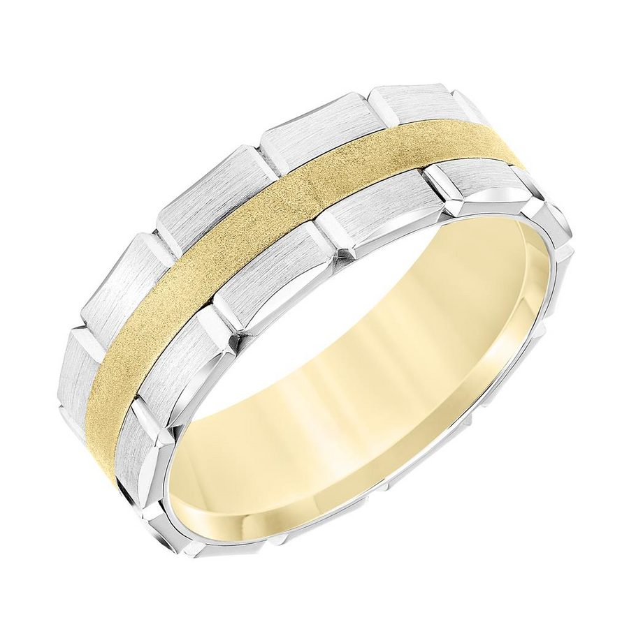 Goldman 14K White and Yellow Gold 7.5mm Comfort Fit Engraved Ring