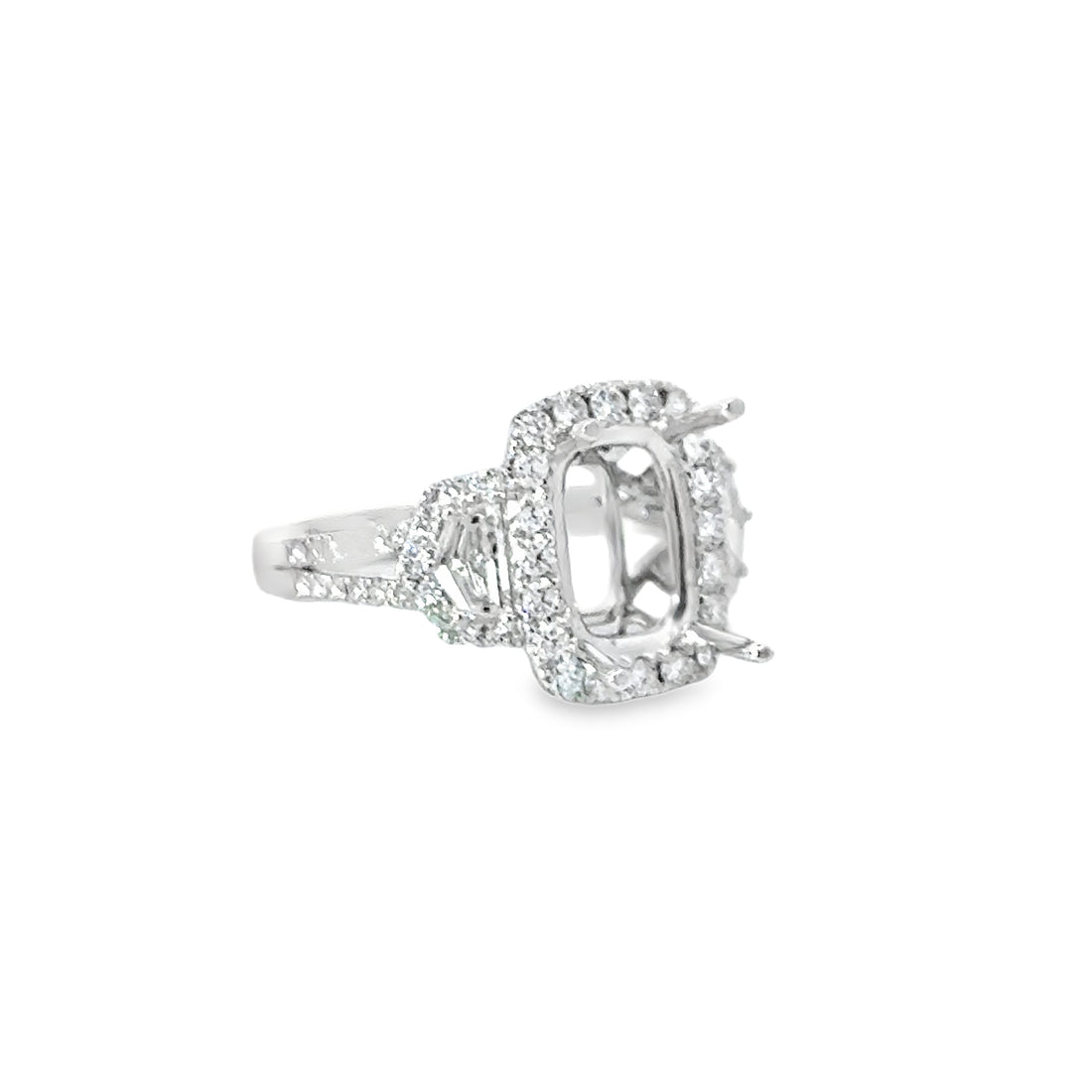 18kt White Gold 3 Stone Natural Diamonds Semi-Mount Ring (1.01ct)