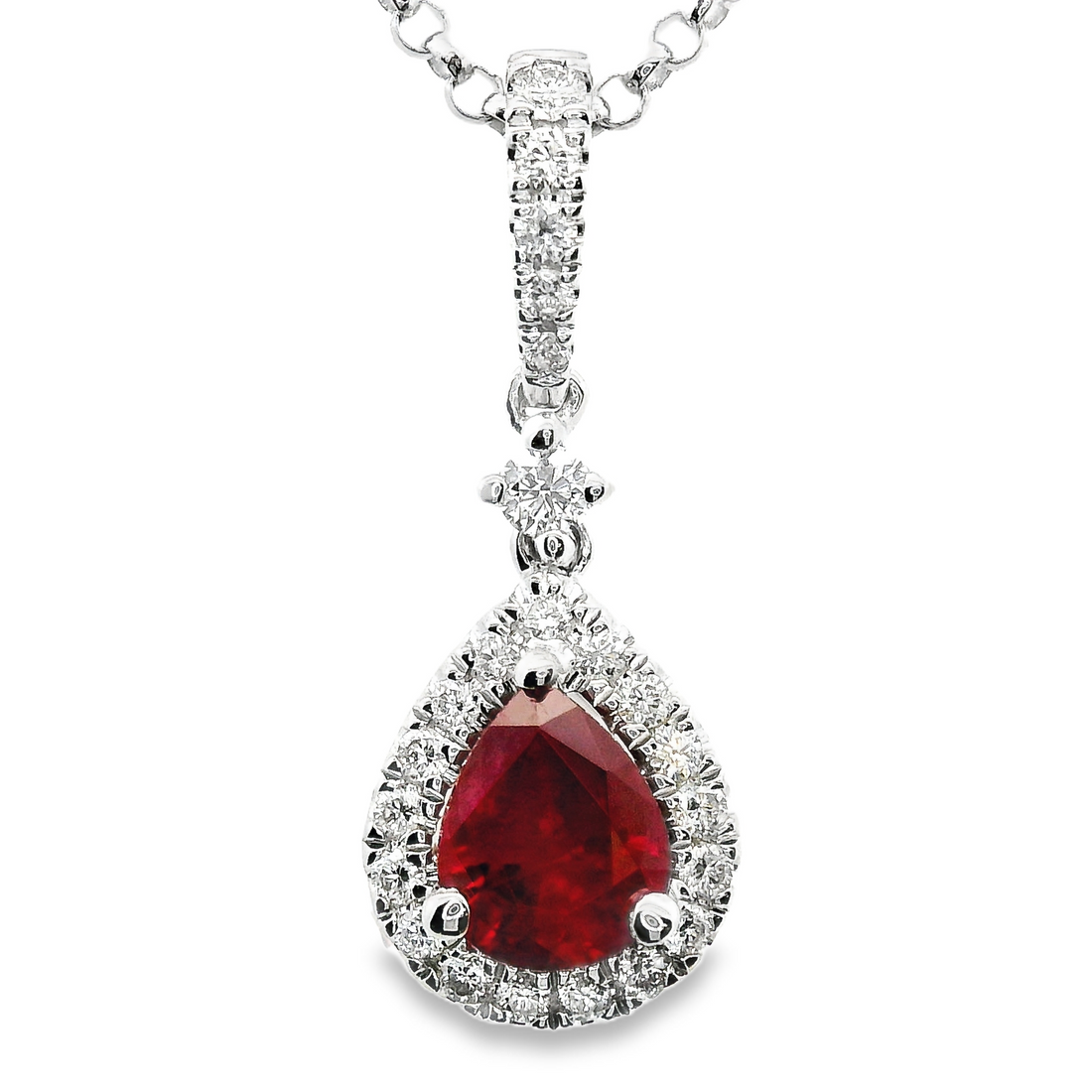 18kt White Gold Natural Ruby And Natural Diamonds Pendant (0.53ct)