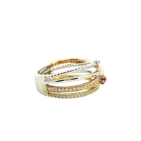 18kt Tri-Color Natural Blue Sapphire, Orange Sapphire, Pink Sapphire, and Diamond Fashion Ring (.52ct)