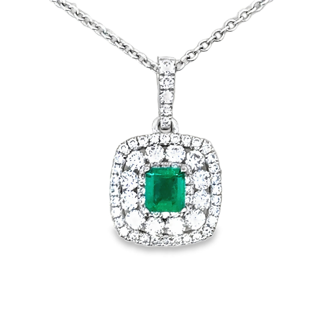 18kt White Gold Natural Diamonds And Natural Emerald Pendant (0.93ct)