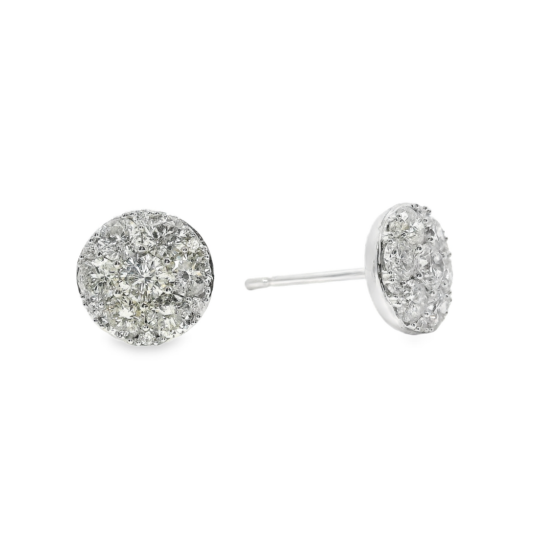 18kt White Gold Round Diamond Button Earrings (1.16ct)