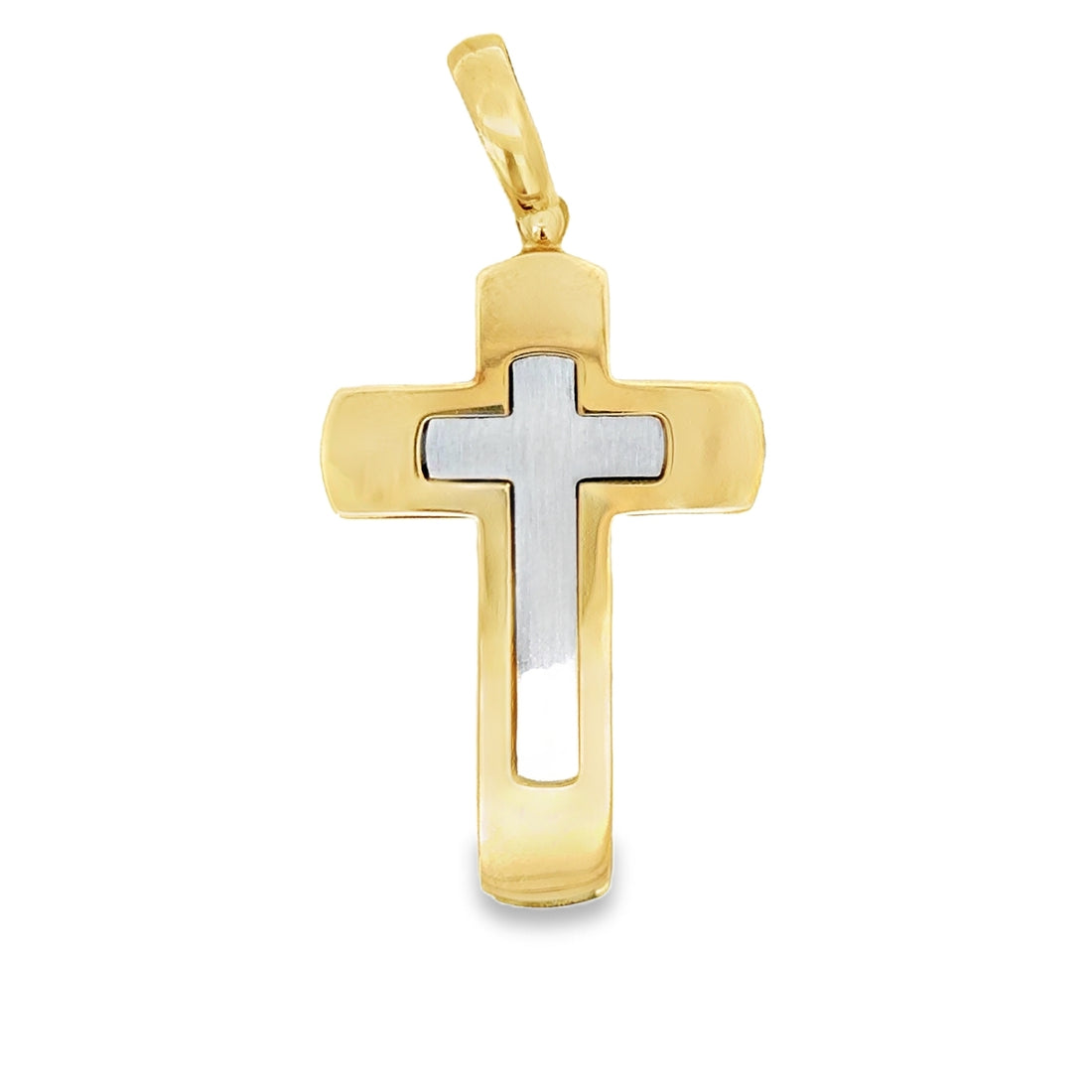 18kt Two-Tone Gold Italian Made Cross Pendant (14.93g)