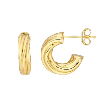 14kt Yellow Gold 6mm Small ID Twisted Open Hoop Earrings