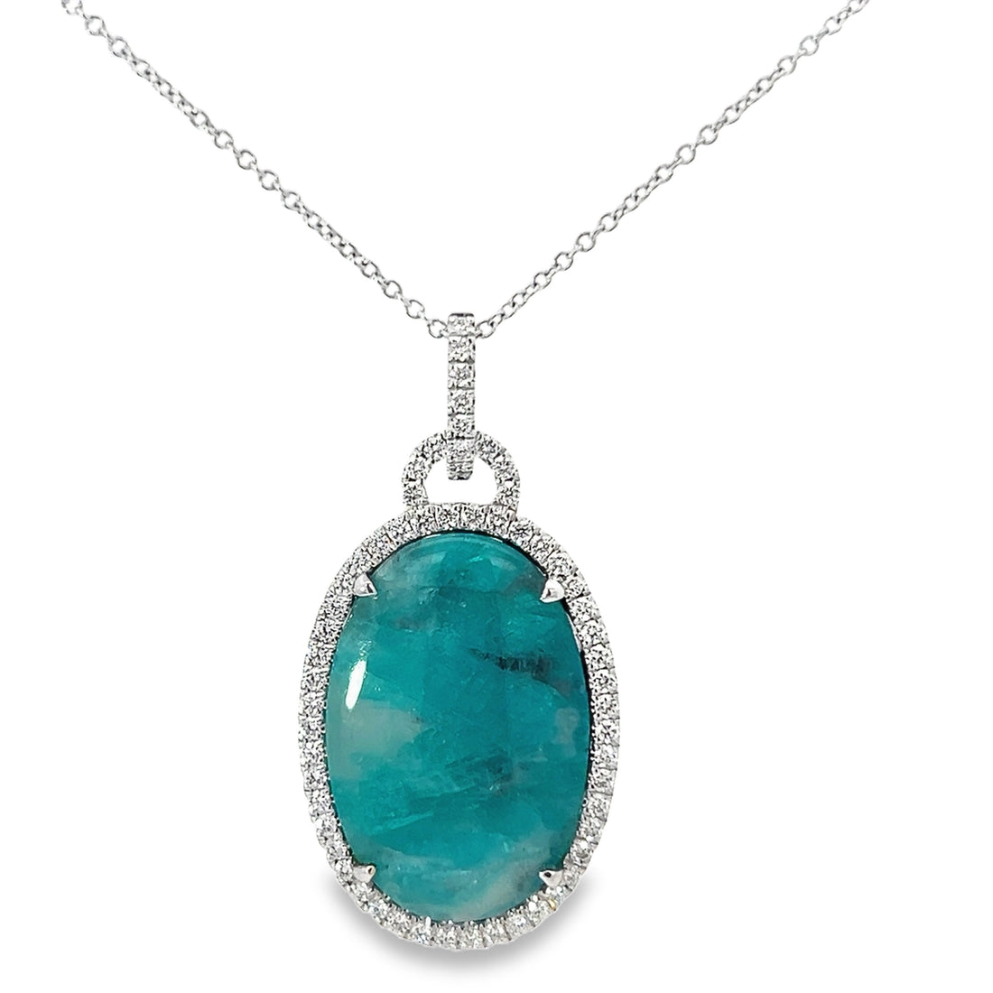 Simon G 18K White Gold Natural Paraiba (9.19ct) and Diamond Pendant