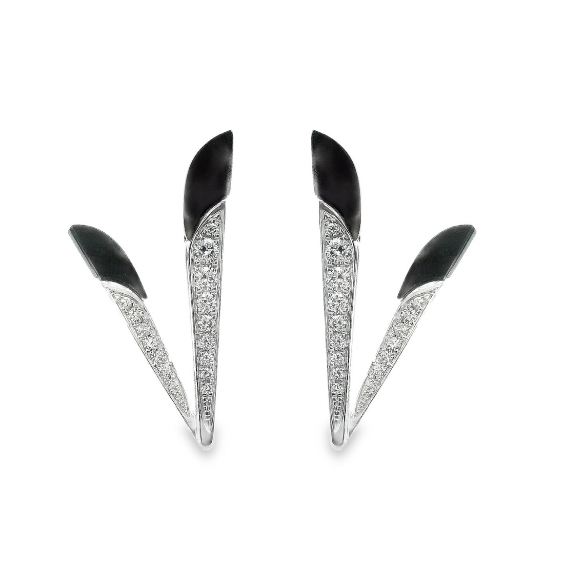 18K White Gold Natural Black Agate (.60ct) and Natural Round Diamond Earrings (.23ct)