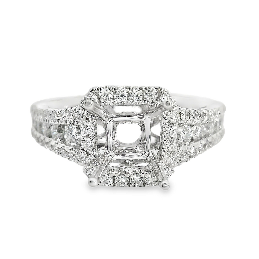 18kt White Gold Round Diamond Halo Semi-Mount Ring (.77ct)