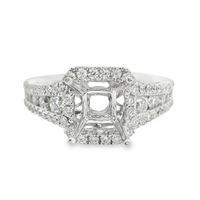 18kt White Gold Round Diamond Halo Semi-Mount Ring (.77ct)