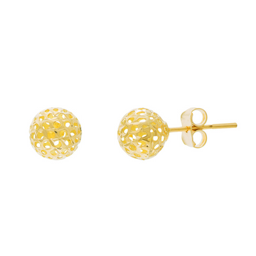14kt Yellow Gold 8mm Hollow Laser Ball Stud Earrings