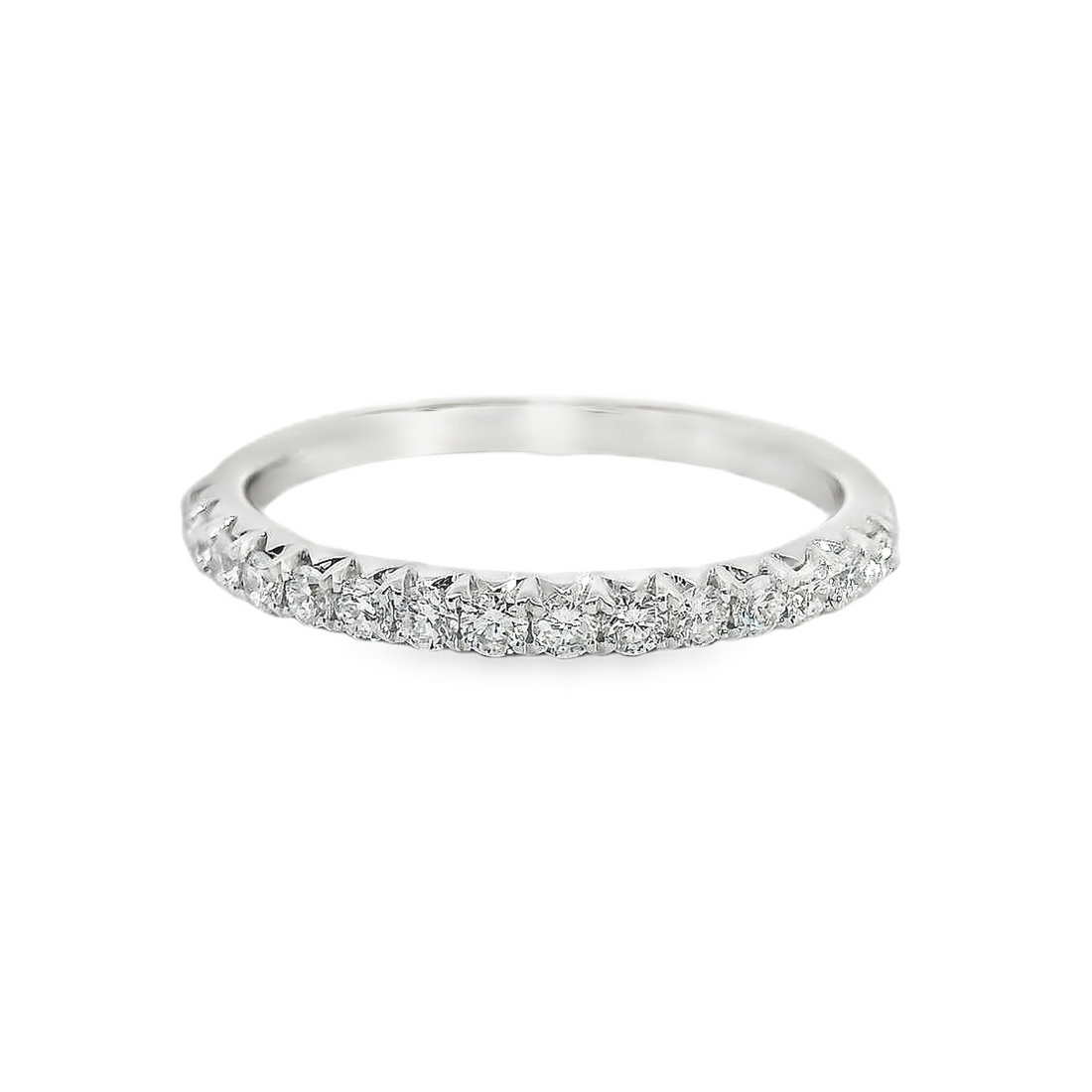 18kt White Gold Natural Round Diamond French Pave Wedding Ring (0.30ct)