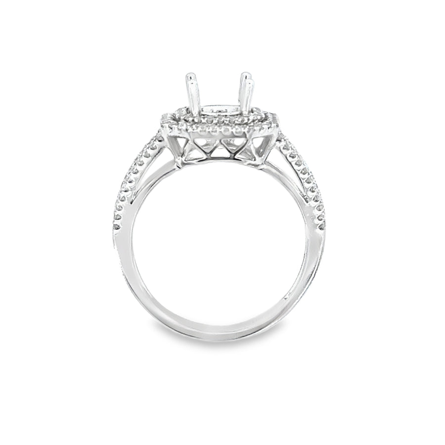 18kt White Gold Double Halo Natural Diamonds Semi-Mount Ring (0.53ct)
