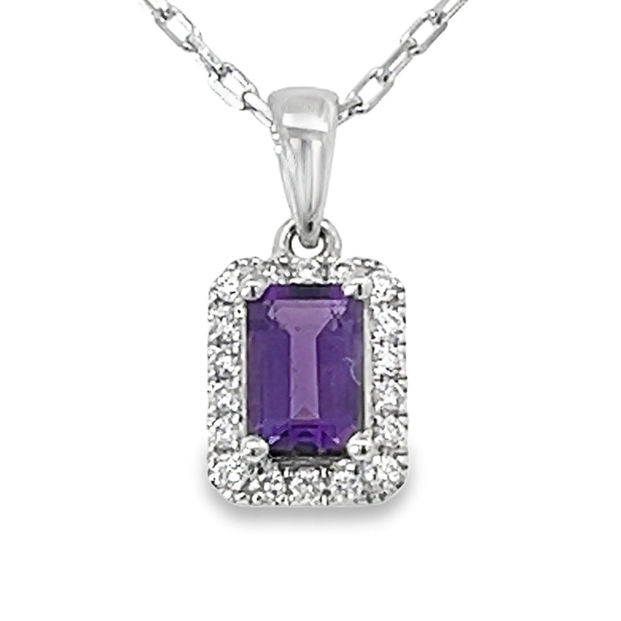 18kt White Gold Natural Amethyst And Natural Diamonds Pendant (0.58ct)