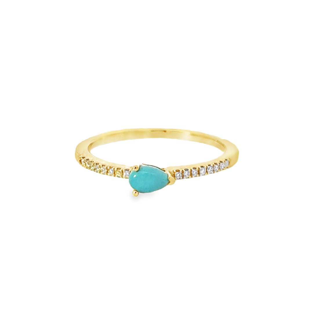 18kt Yellow Gold Round Natural Diamonds and Pear Natural Turquoise Ring (0.3ct)