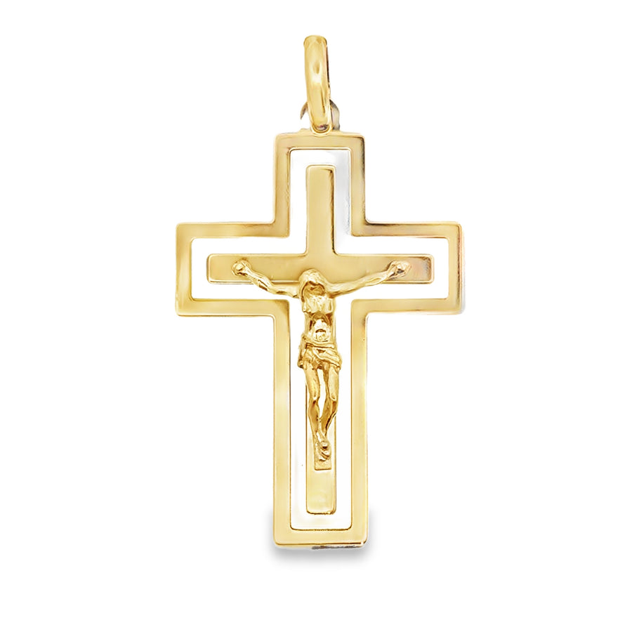 18kt Two-Tone Gold Italian Made Crucifix Charm (12.1g)