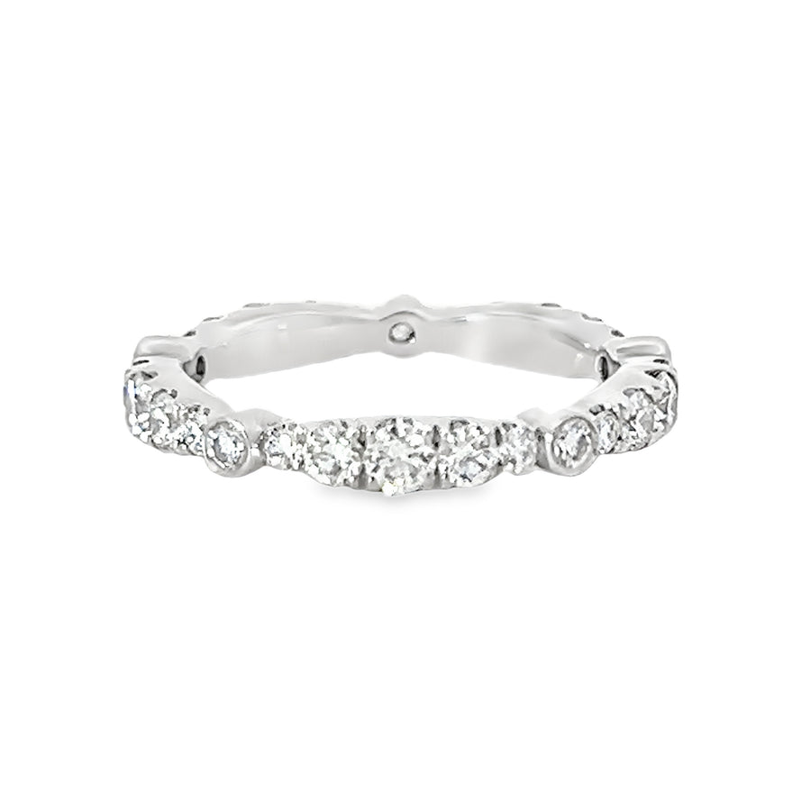 18K White Gold Full Cut Round Diamond Eternity Wedding Ring (1.16ct)