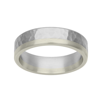 Goldman 18K White Gold and Platinum Hammer Finish 6mm Fusion Ring