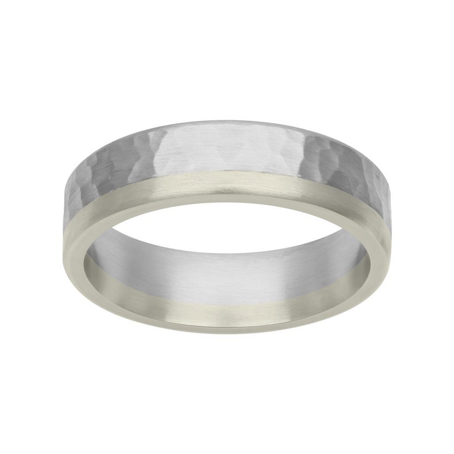 Goldman 18K White Gold and Platinum Hammer Finish 6mm Fusion Ring