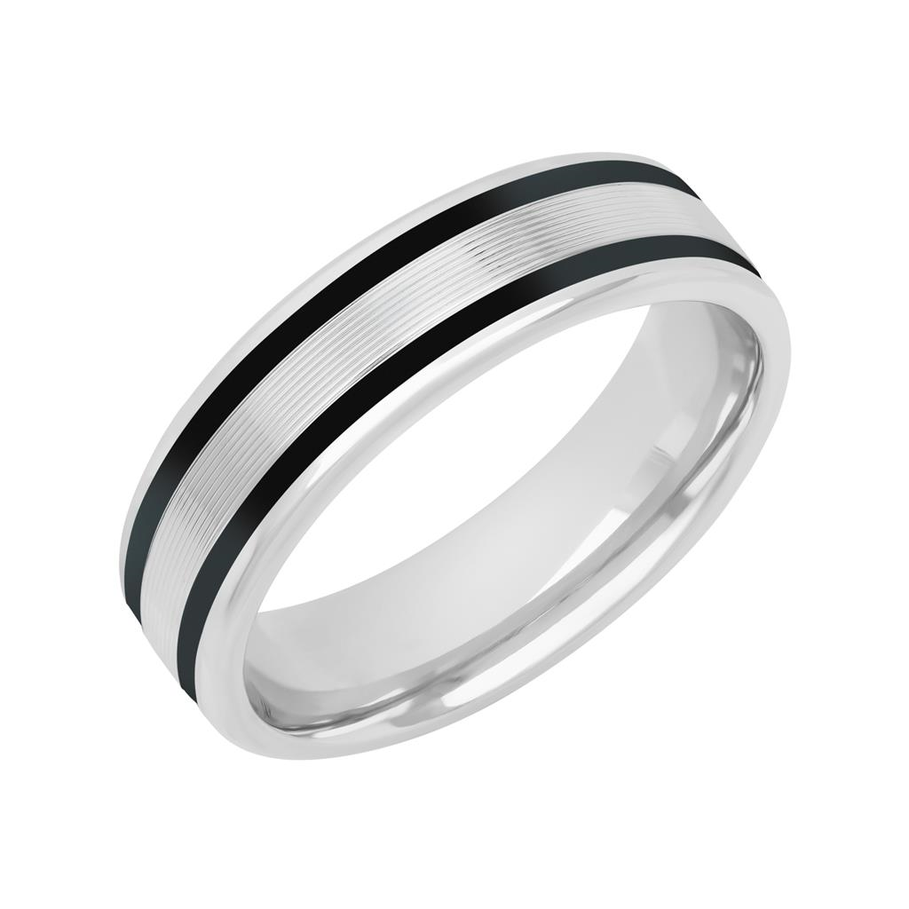 Goldman 14kt White Gold and Black Ceram8 Double Stripe Inlay 6mm Wedding Band