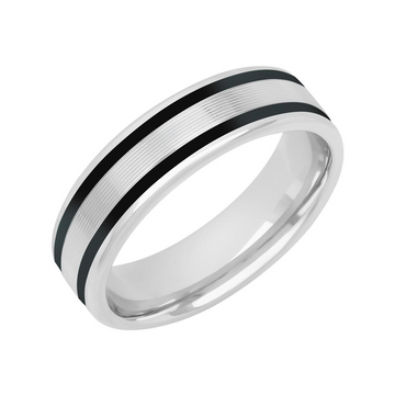 Goldman 14kt White Gold and Black Ceram8 Double Stripe Inlay 6mm Wedding Band