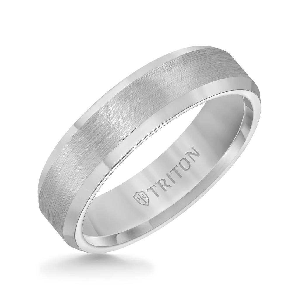 Triton White Tungsten Carbide 6mm Bevel Edge Ring