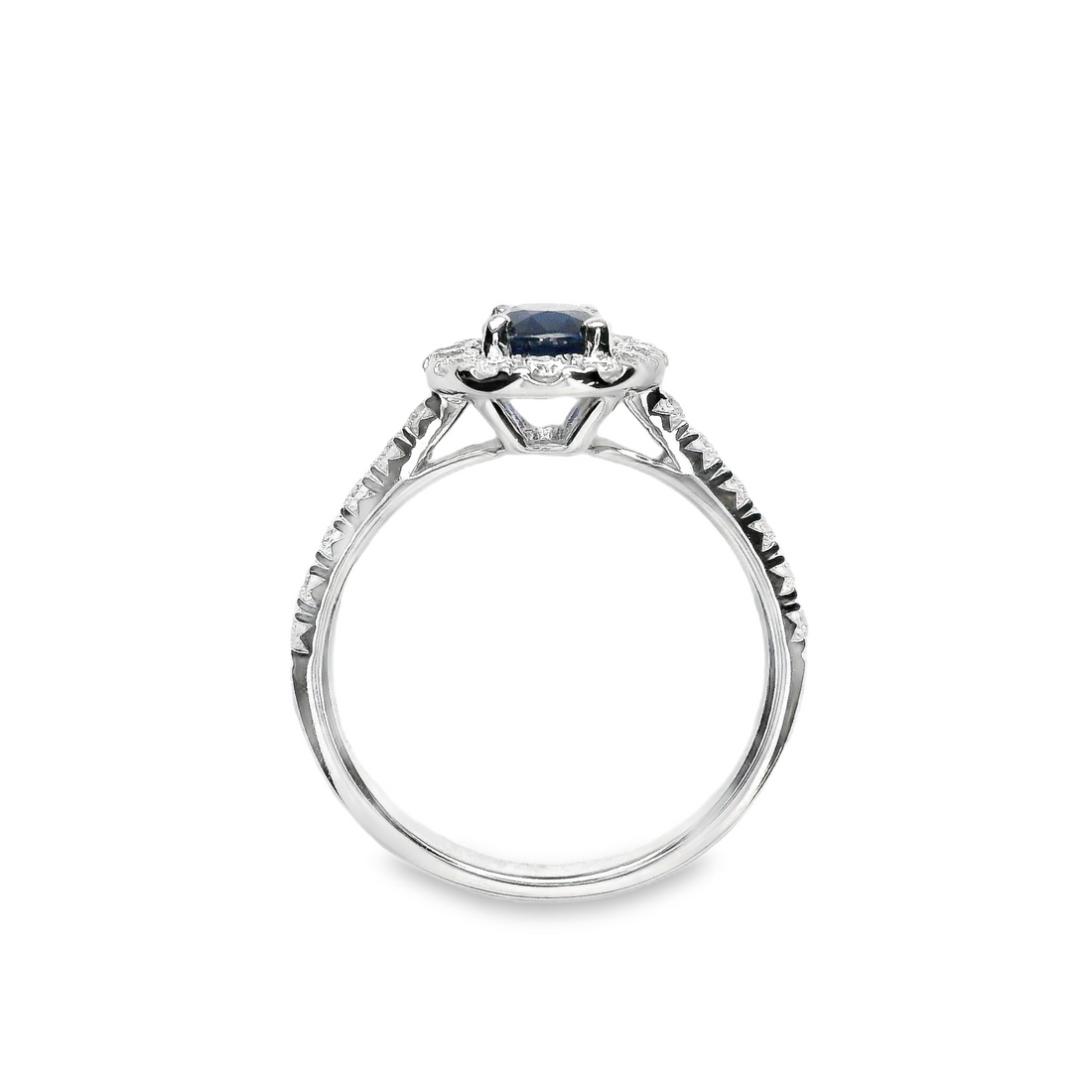 18kt White Gold Natural Oval Sapphire and Natural Round Diamond Halo Ring (1.29ct)