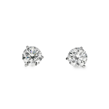 14kt White Gold Martini-Style 3-Prong Lab-Grown Round Diamond Stud Earrings (2.00ct)