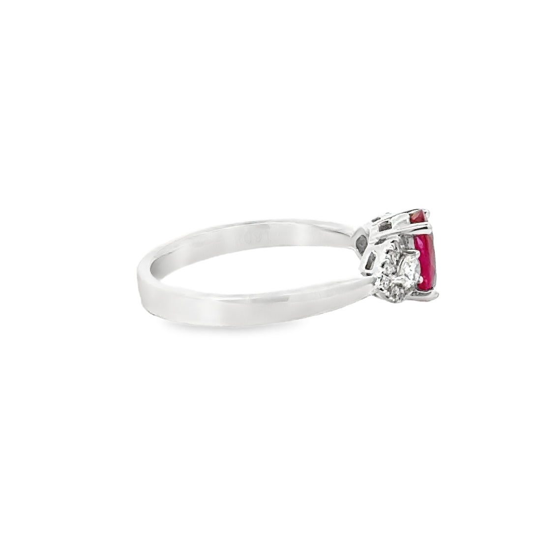 18kt White Gold Oval Natural Ruby and Round Natural Diamonds Ring (1.2ct)