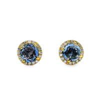18kt Yellow Gold Natural Round Rose Cut Sapphires and Natural Round Diamonds Earrings (.85ct)