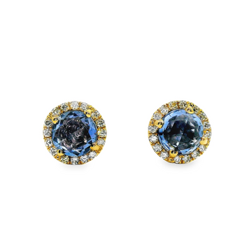 18kt Yellow Gold Natural Round Rose Cut Sapphires and Natural Round Diamonds Earrings (.85ct)